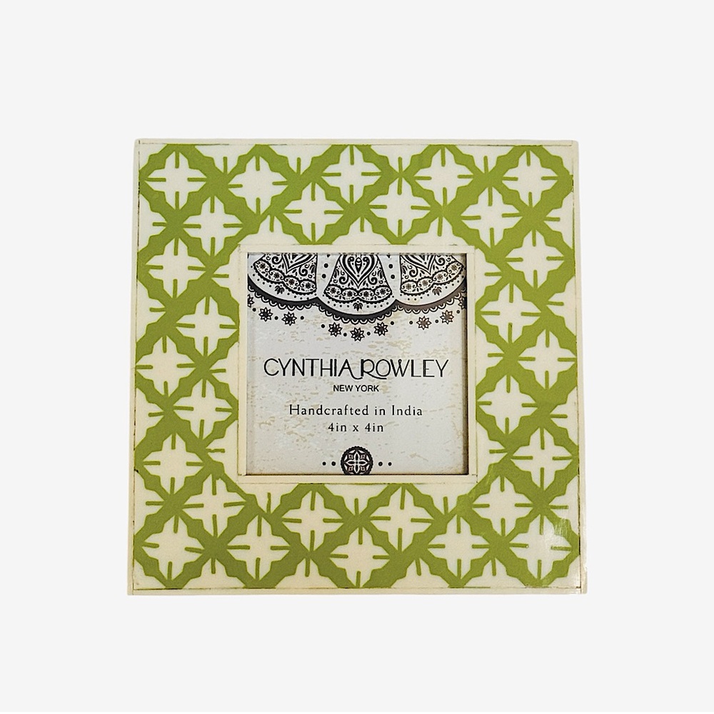 CYNTHIA ROWLEY Handcrafted Square Photo Frame Green/Beige 4”x4” NWT